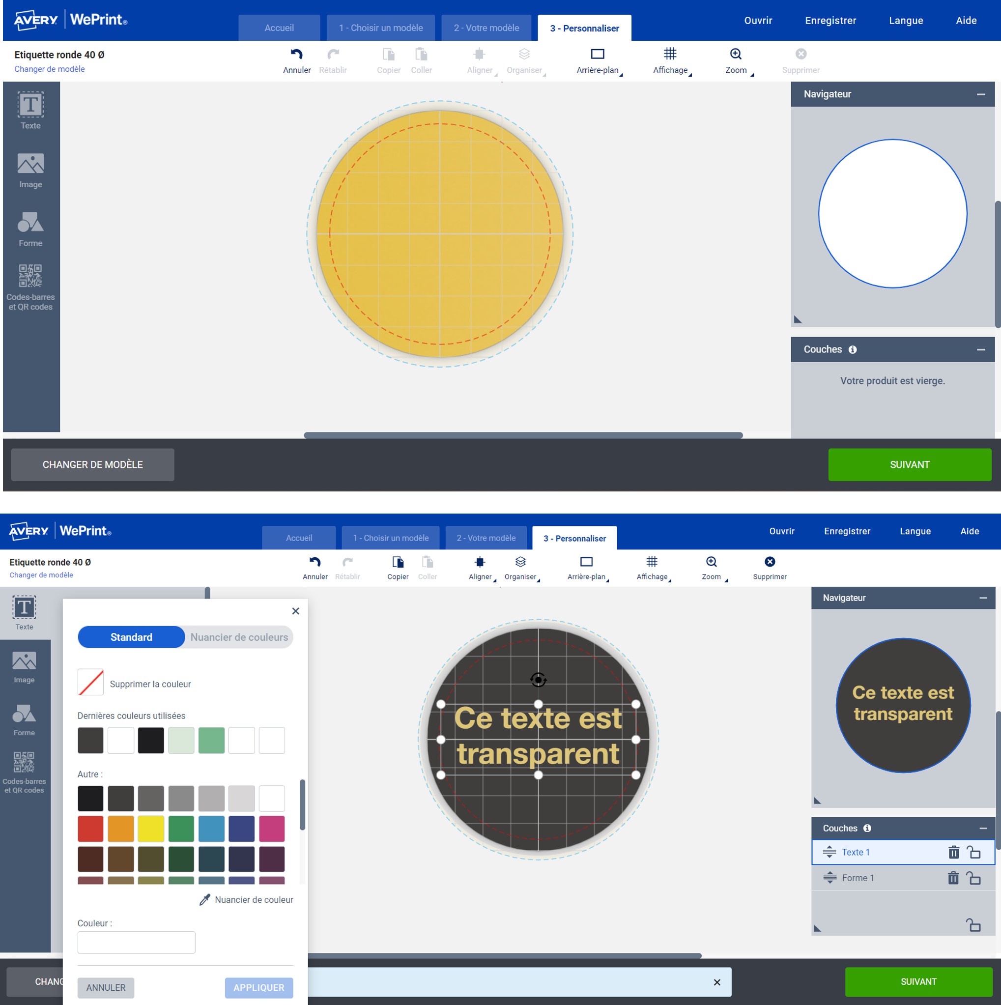Logiciel Design & Print pour faire du texte transparent