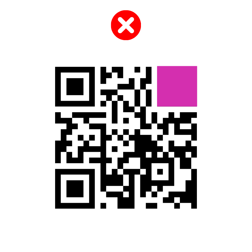 ERREUR : un des trois grands carrés situés dans les coins du QR code n'est pas visible