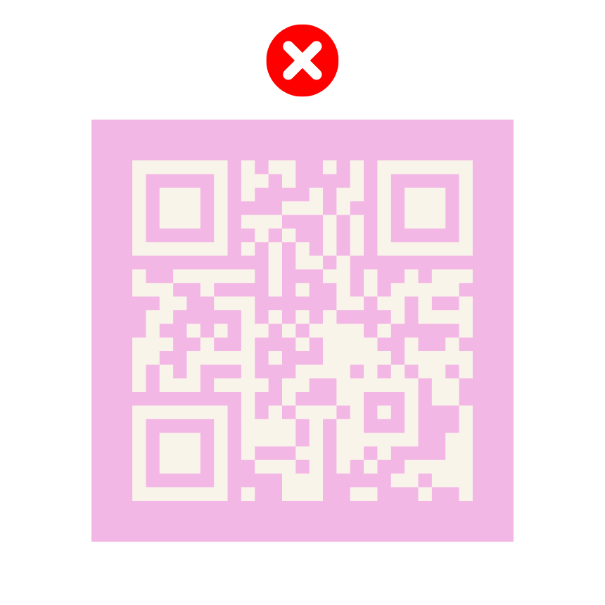 ERREUR : le QR code est de couleur blanche sur un arrière-plan pastel