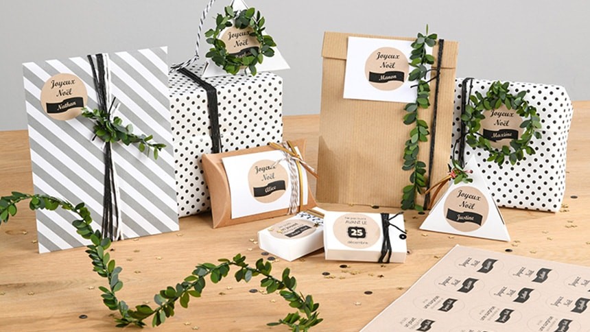 etiquettes cadeaux noel kraft