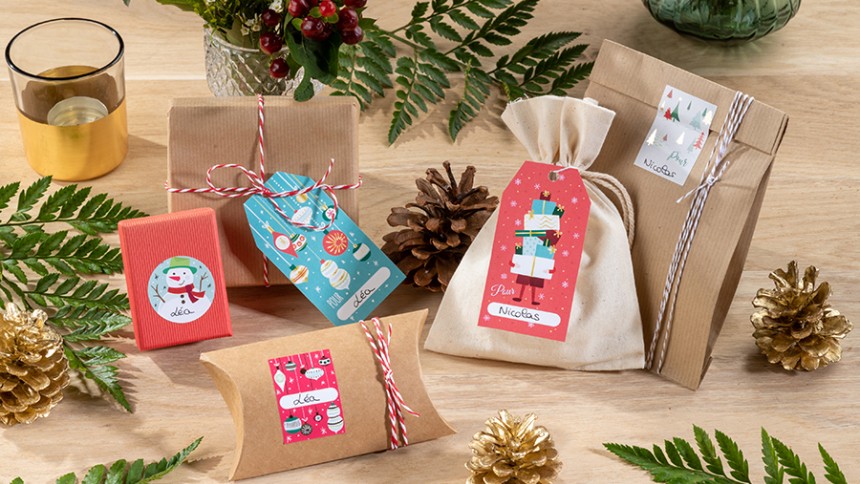 paquet cadeau noel kraft tissu