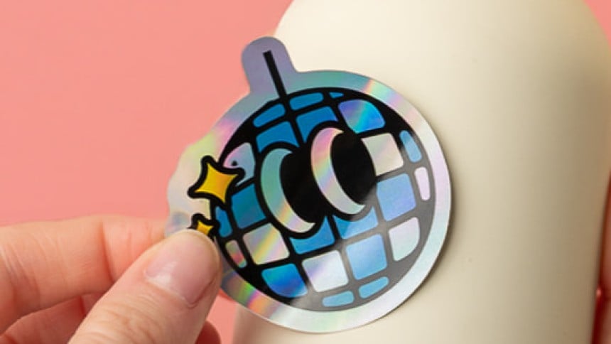 Sticker personnalisé holographique en forme de boule à facette