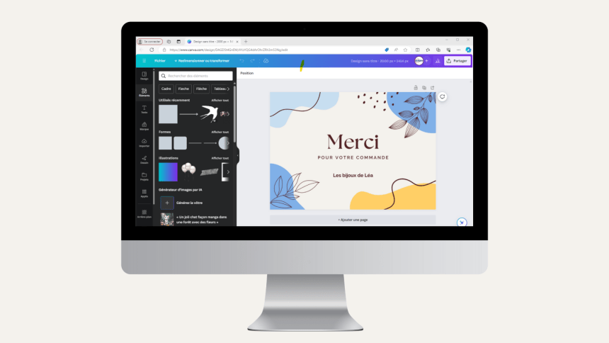 Illustration du logiciel CANVA sur un ordinateur pour créer des designs d'étiquettes