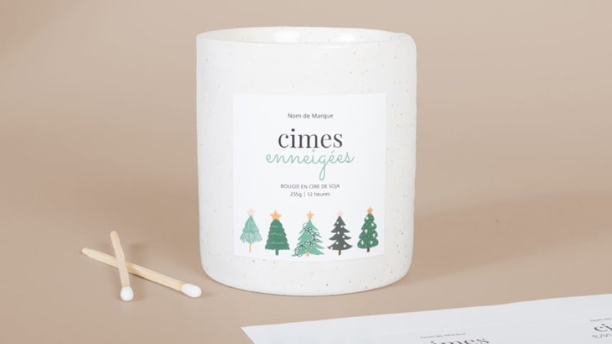 Etiquettes bougies personnalisées en planche avec motifs de Noël