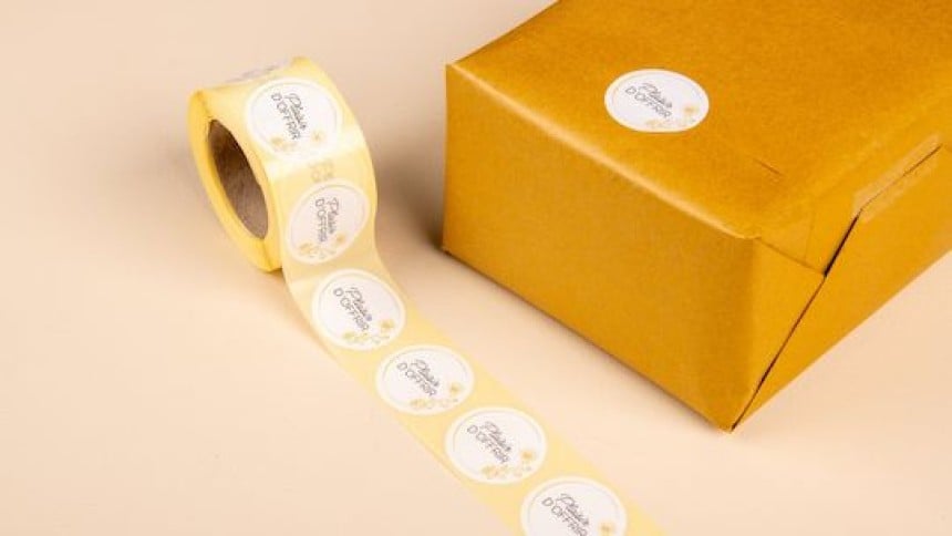 500 étiquettes plaisir d'offrir en rouleau avec paquet cadeau