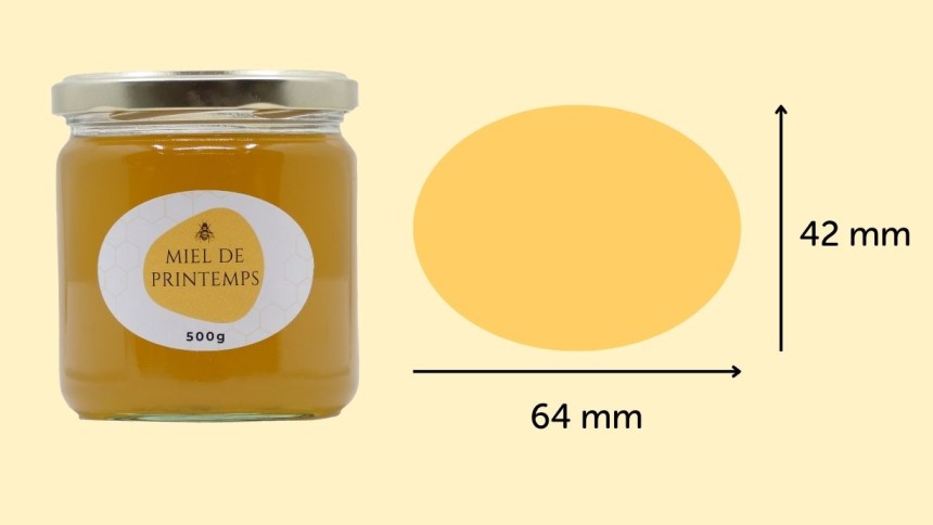 Etiquette miel ovale 500G de 64 x 42 mm Etiquette miel ovale 500G de 64 x 42 mm
