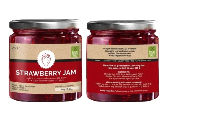 pot de confiture avec étiquette réglementaire alimentaire