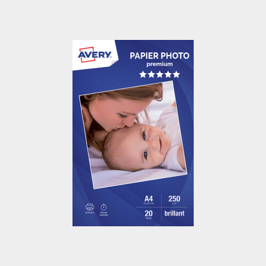 Avery Papier Photo Classique Jet d'encre A4, Blanc, Brillant, 180 g/m² (20  feuilles) - Papier imprimante - LDLC