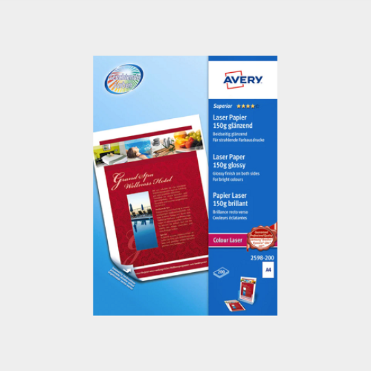 PAPIER PHOTO AVERY BRILLANT 250G A4 PAQUET DE 20 FEUILLES