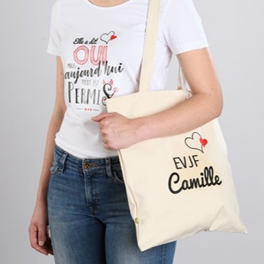T-shirt et sac EVJF avec un transfert textile