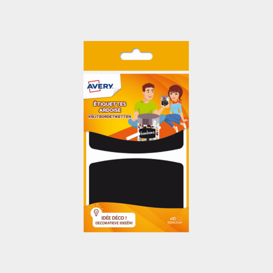 Sachet de 12 étiquettes ardoises + craie + cordon noir et blanc , taille 8  x 4,5 cm - Un grand marché