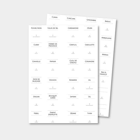 Etiquettes épices autocollantes pré-imprimées