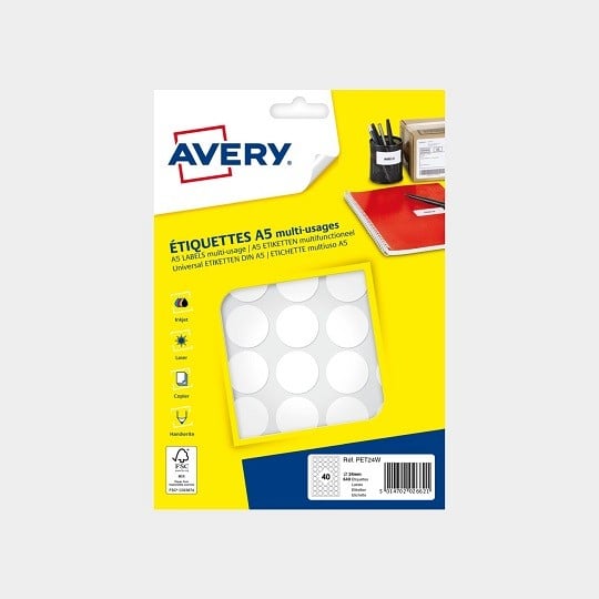 Pastilles blanches autocollantes rondes
