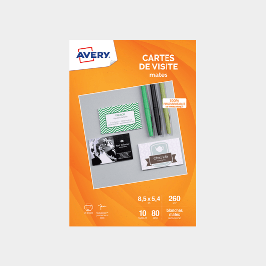 Cartes de visite vierges mates bords lisses Avery C32015-5
