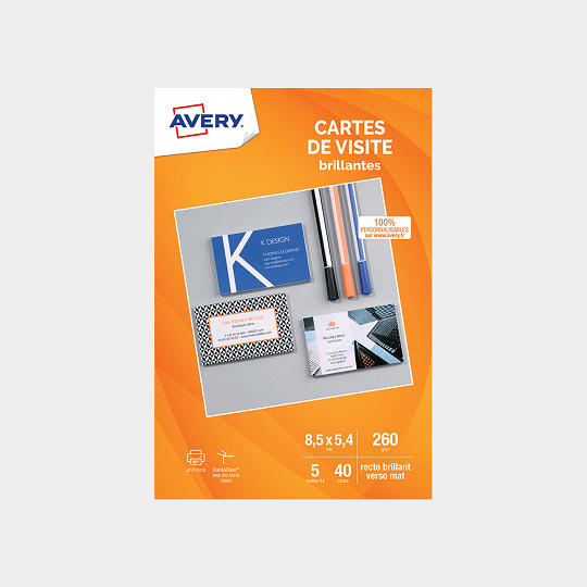 Cartes de visite vierges brillantes bords lisses Avery C32028-7