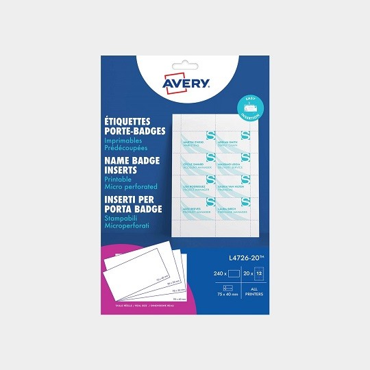 Inserts imprimables pour porte-badges transparents | Avery