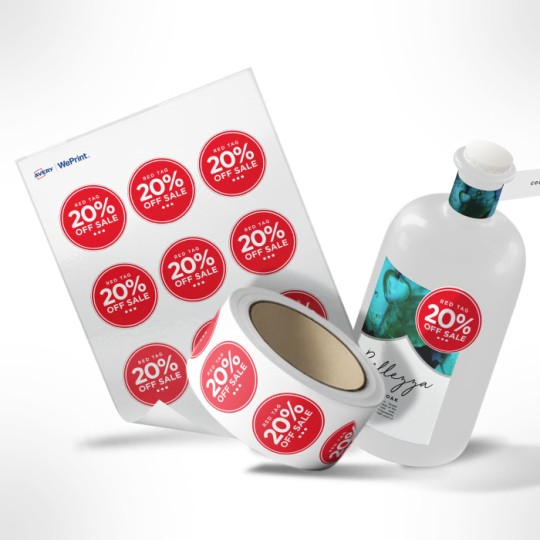 stickers soldes rouge en planches ou en rouleaux
