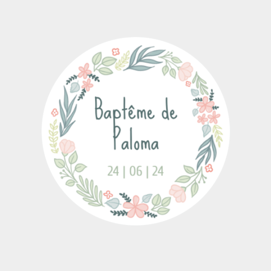 design d'étiquette ronde baptême avec des fleurs