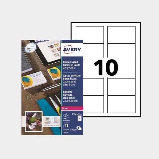 Biglietti Da Visita Avery C32016-25 - Stampabili Fronte/Retro, 10 Per Foglio, Bianco, 25 Fogli