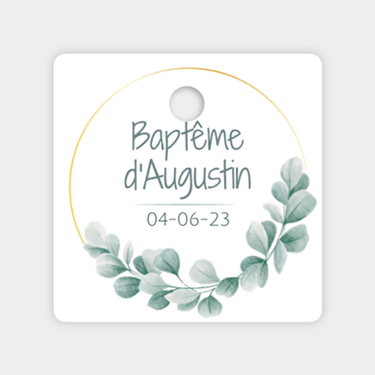 design d'étiquette américaine carrée pour un baptême