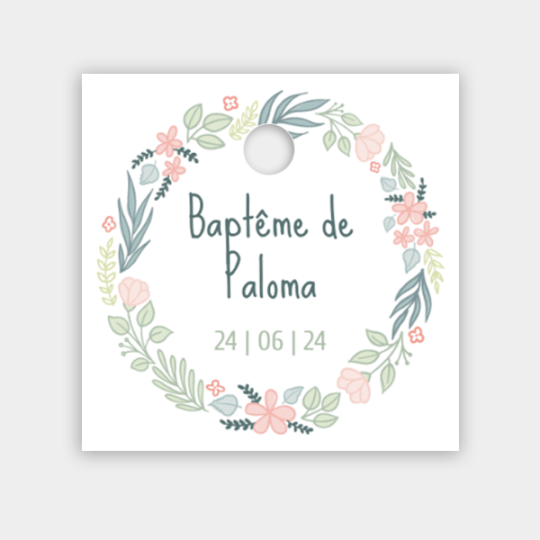 design d'étiquette américaine carrée pour un baptême