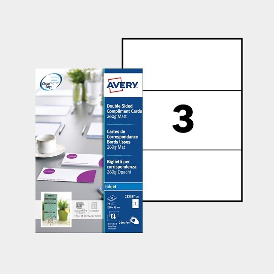 AVERY 48 Cartes De Correspondance 260g/m² - Format 128x82mm - Bords Lisses - Imprimable Jet D'Encre - Personnalisable