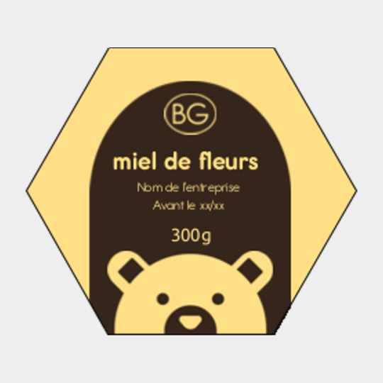 Design étiquette pot de miel ours brun