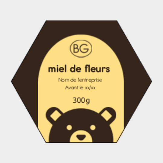 Design étiquette pot de miel ours brun