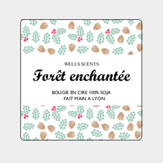 design d'étiquette bougie personnalisée carrée modèle forêt enchantée