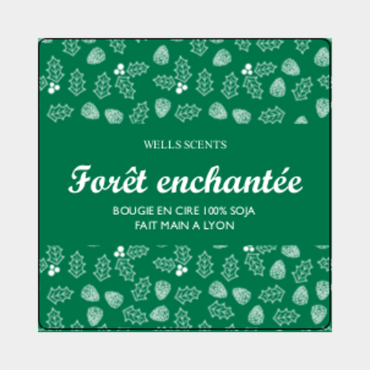 design d'étiquette bougie personnalisée carrée modèle forêt enchantée
