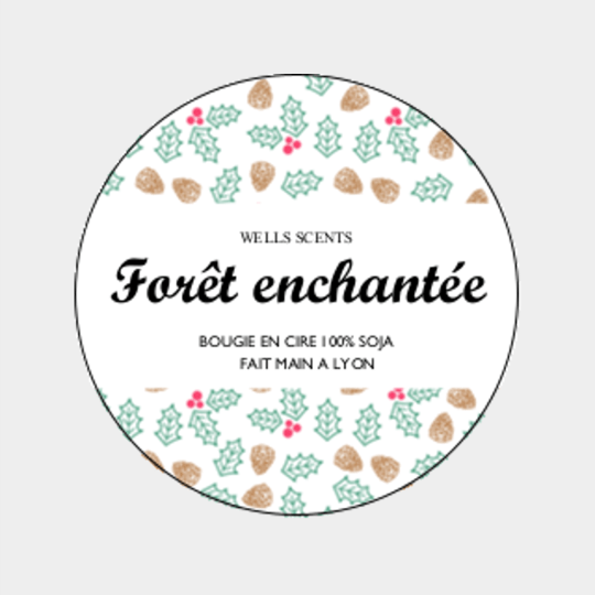 design d'étiquette bougie personnalisée ronde modèle forêt enchantée