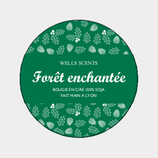design d'étiquette bougie personnalisée ronde modèle forêt enchantée