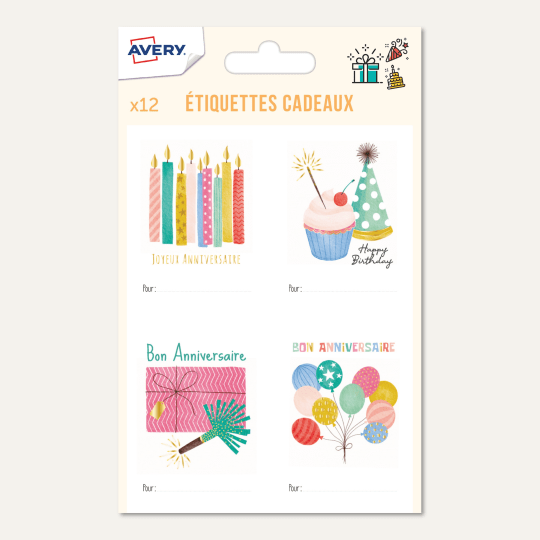 étiquettes cadeaux colorées pour un anniversaire