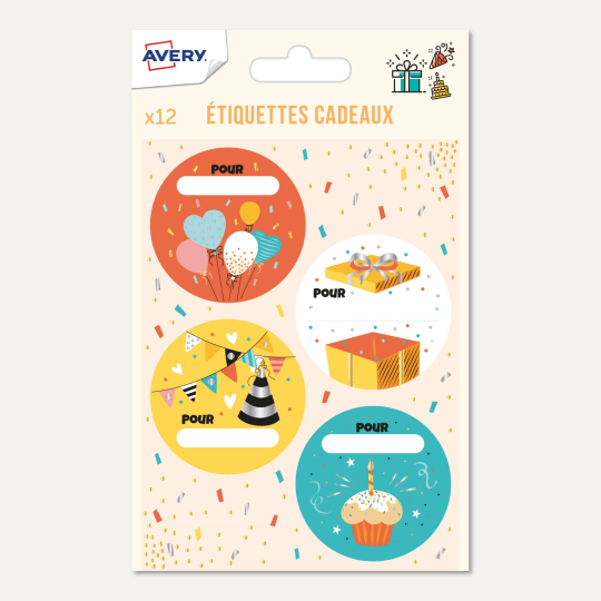 étiquettes cadeaux colorées pour un anniversaire