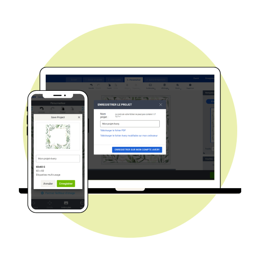 Enregistrer un projet dans le logiciel Avery Design & Print