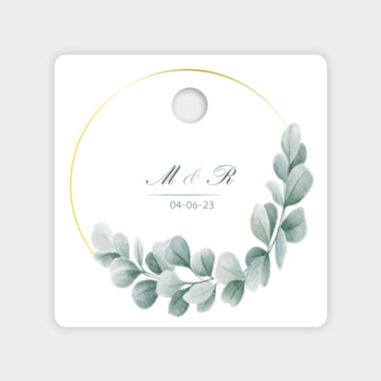 design d'étiquette perforée eucalyptus pour un mariage