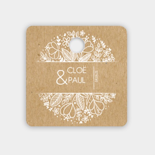 design d'étiquette perforée couleur kraft pour un mariage