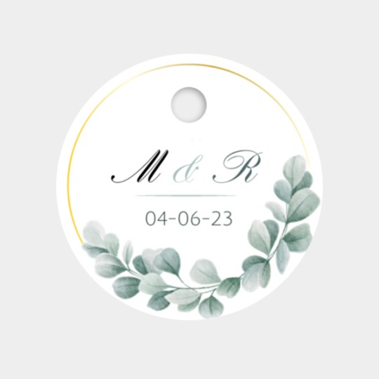 design d'étiquette perforée ronde eucalyptus pour un mariage