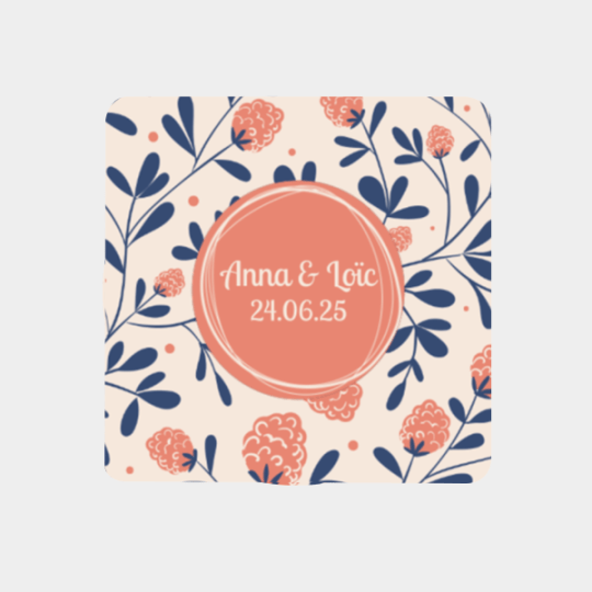 Design d'étiquette carrée fleurie pour un mariage