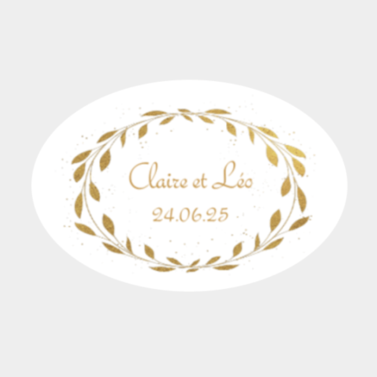 Design d'étiquette ovale couronne dorée pour un mariage