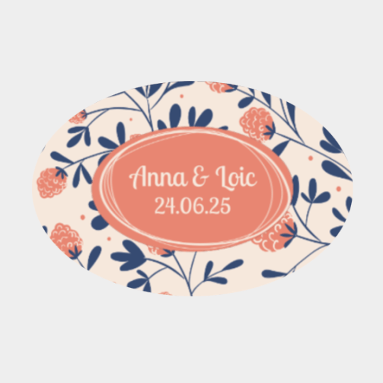 Design d'étiquette ovale fleurie pour un mariage