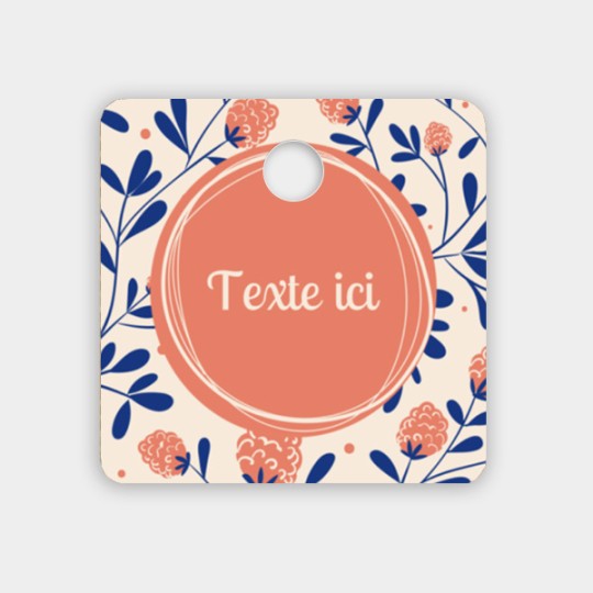Etiquette américaine mariage carrée avec les angles arrondis et un design fleuri
