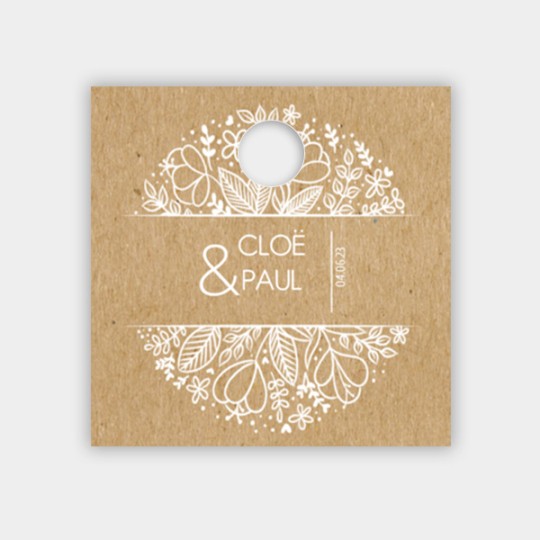 Etiquette américaine carrée avec un design effet kraft pour un mariage