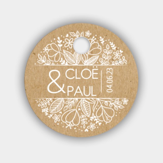 Etiquette américaine ronde avec un design effet kraft pour un mariage