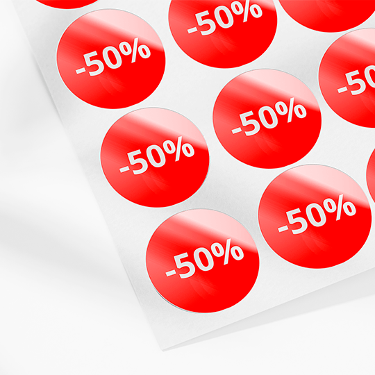 Etiquettes en planches personnalisées pour les soldes avec un -50% rouge