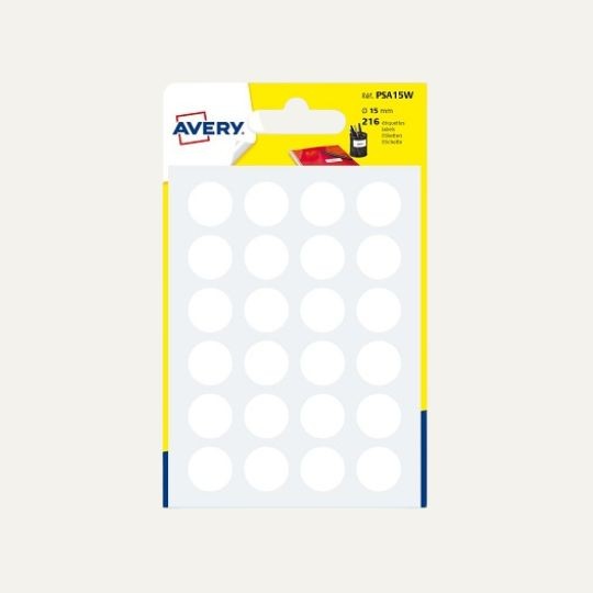 pastilles blanches autocollantes en planche A5