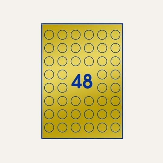 48 pastilles dorées autocollantes rondes par planche A4