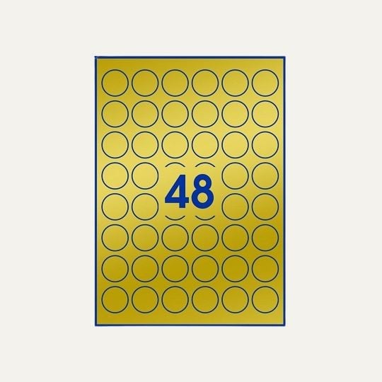 48 pastilles dorées autocollantes rondes par planche A4