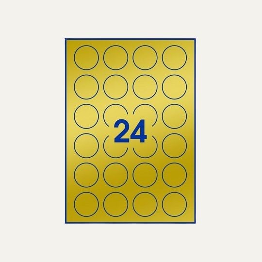 24 pastilles dorées autocollantes rondes par planche A4