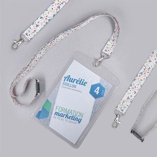 Pochette porte-badge en plastique avec tour de cou floral